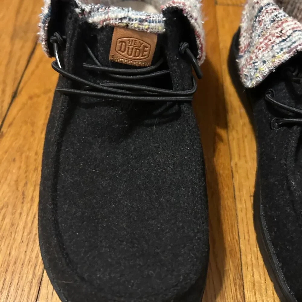 Hey Dude Shoes - Wendy Gray Wooly Twill Fold Boots - Size: 7 - Picture 2 of 15